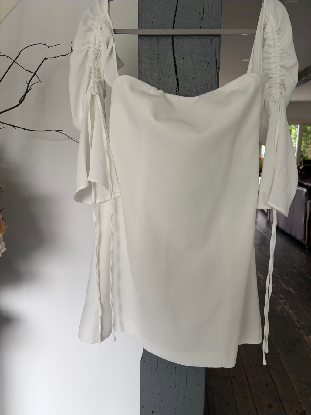 Women's White Ruched Sleeve Square Neck Dress By C/Meo Collective